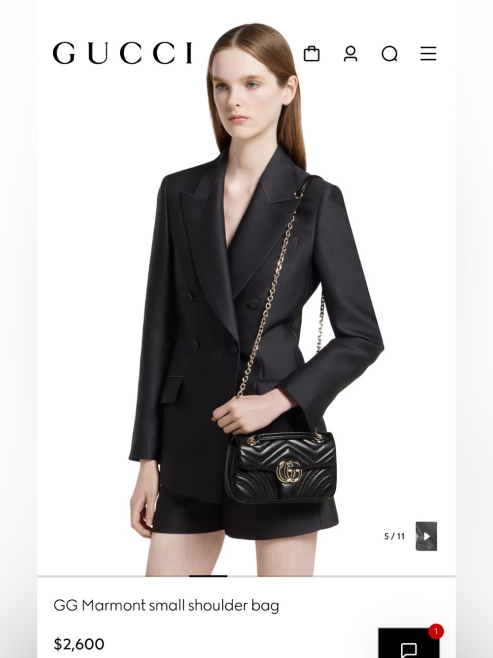 Gucci Black Quilted GG Marmont Small Shoulder Bag with Gold Hardware